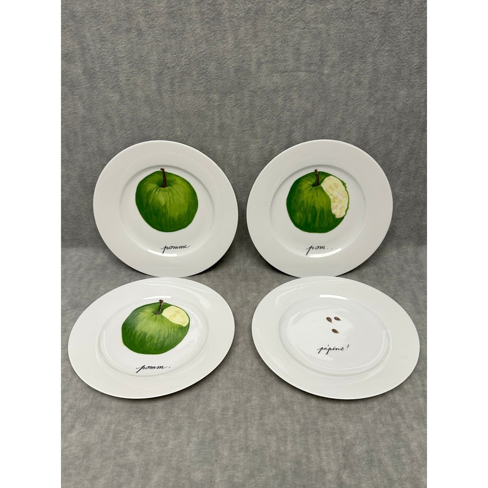Limoges Porcelaine de Sologne Dessert Plates 7.25" Green Apple Pomme 4 France